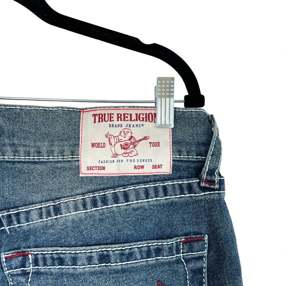 True Religion Mens Rocco Relaxed Skinny Jeans Sz‎ 34 Red Stitch Designer Denim